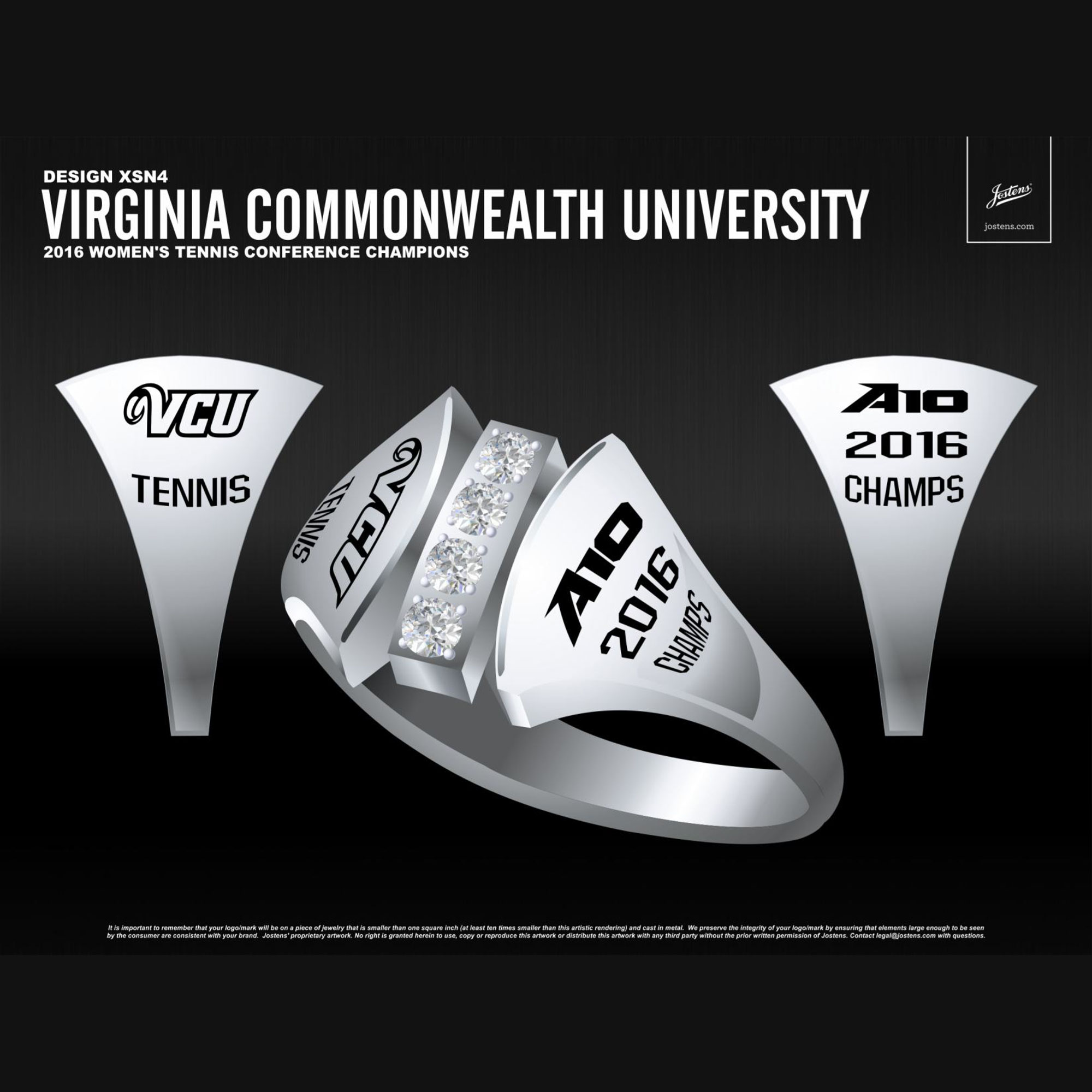 Virginia Commonwealth University Women's Tennis 2016 Atlantic 10 Championship Ring